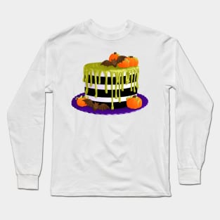 Striped Halloween Cake with Chocolate Bats Long Sleeve T-Shirt